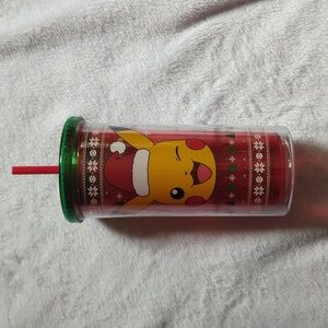 Festive Christmas Pikachu Tumbler with Straw
